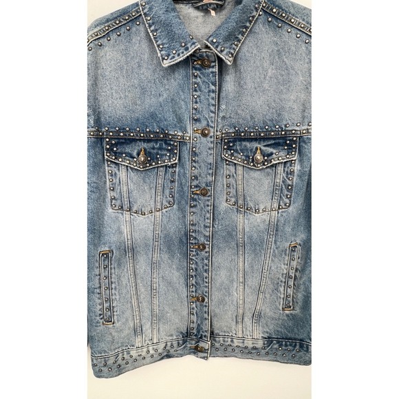 Free People Studded Denim Jacket Blue Distressed Women's S Small - AC - Picture 8 of 11